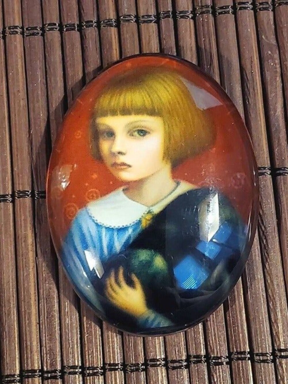 Artsy Fantasy Girl Black Raven 40x30mm Oval Glass Cabochon 9152-G